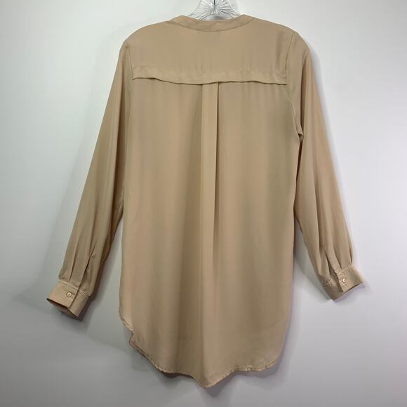 Lumiere Beige Henley Tunic Ballon Sleeves Medium Hidden Buttons Round Hem Light - Picture 8 of 11
